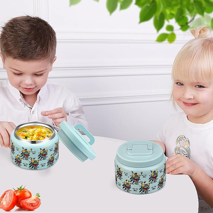 PIQUEBAR 8oz Kids Thermo for Hot Food,Small Lunch Thermos Food Container Stainless Steel,Easy Open Wide Mouth Thermo for Hot Cold Food for Preschool Travel (Blue Dinosaur)