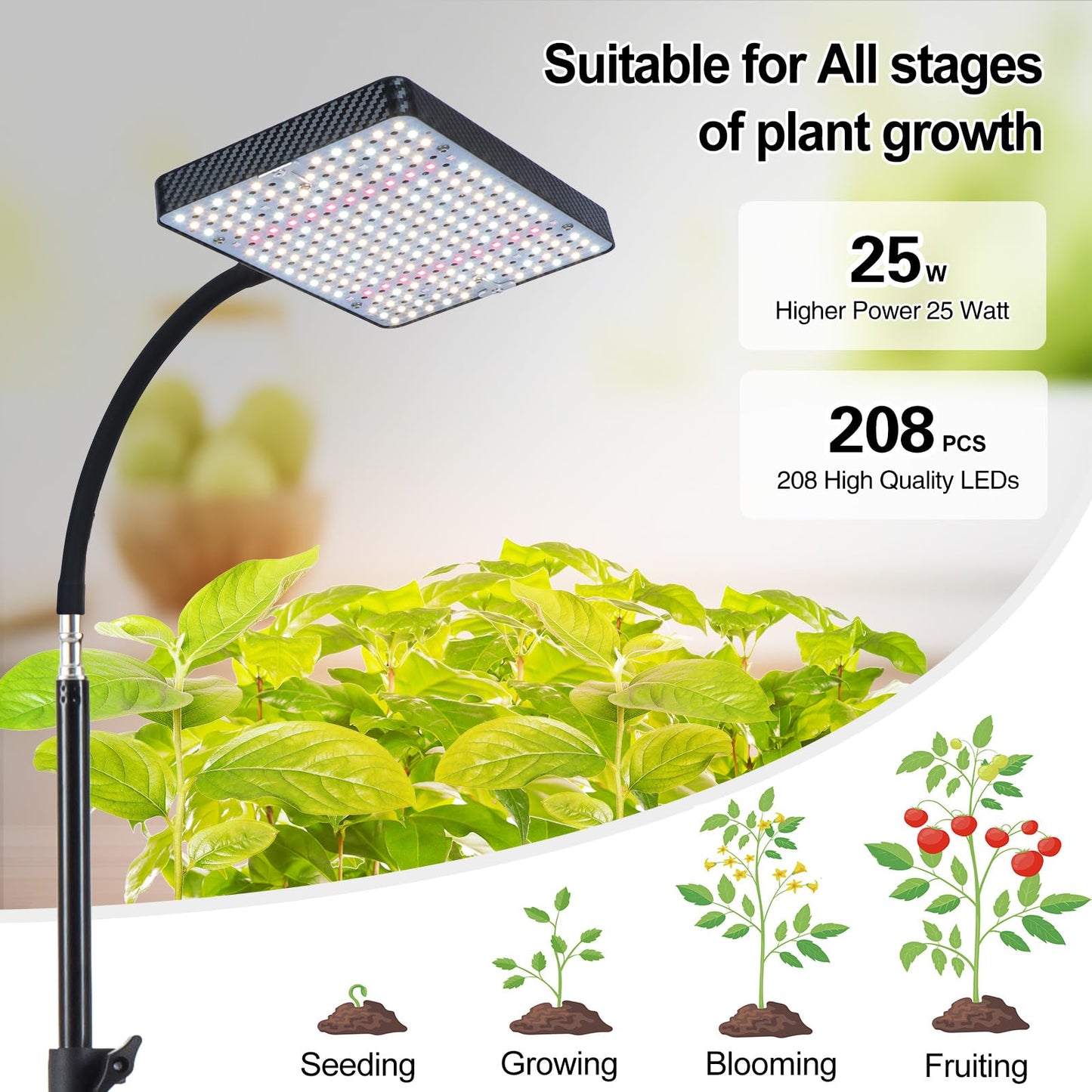 Orchbloom Grow Light - Full Spectrum Indoor Plant Light, 25W Adjustable Stand, Black, Model Zinqolay