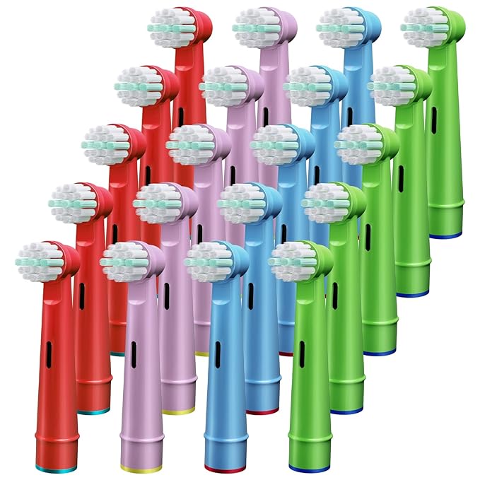 GENKENT 20 Pcs Kids Toothbrush Head Compatible with Braun Oral B Kids Electric Toothbrushes, Extra Soft Bristle for Sensitive