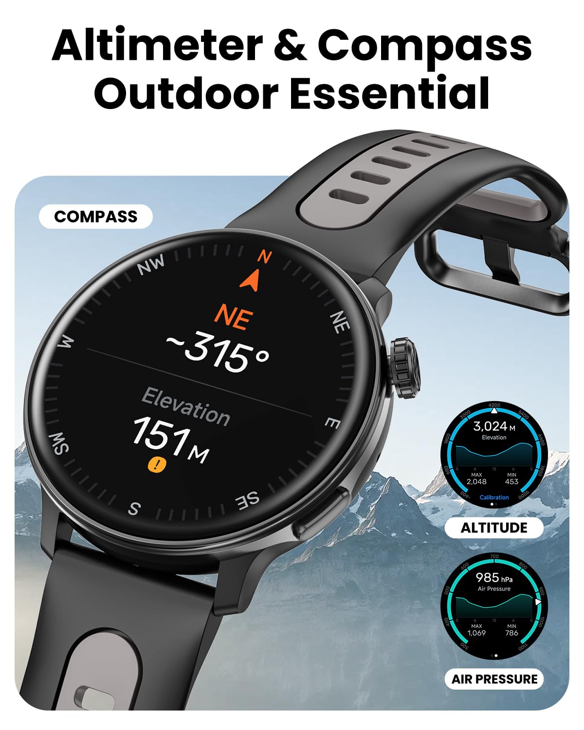 Mingdaln Smart Watch GPS, 1.43" AMOLED Screen Smart Watch for Men/Women Fitness Tracker, Military Smartwatches Compass，Compatible with Android & iOS (Bluetooth Call Answer/Dial), Multiple Sports Modes