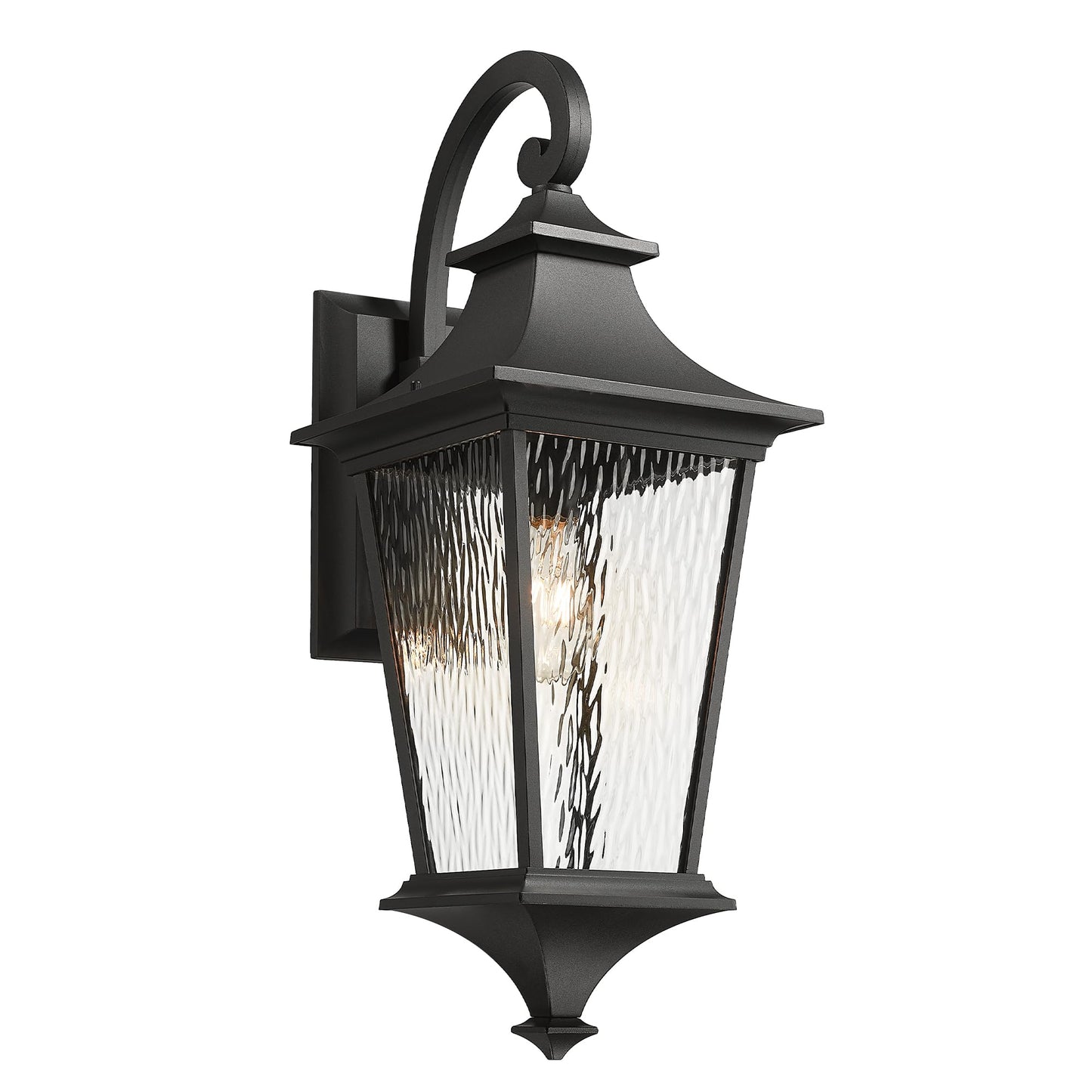 Emliviar 29.3 Waterproof Wall Sconce Light Fixture, Black Finish, Water Ripple Glass Shade, Large Size, Model Xe292Bl-Sw Bk