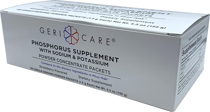 GeriCare Phosphorus Supplement Powder with Sodium & Potassium – 100 Count Strawberry-Flavored 1.5g Packets for Bone, Nerve, and Muscle Support – Easy-to-Mix Electrolyte Formula