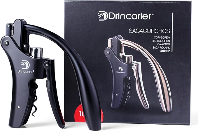 Vertical Lever Corkscrew with Non-Stick Worm, Compact Rabbit Wine Opener Wine Bottle Opener with built-in Foil Cutter