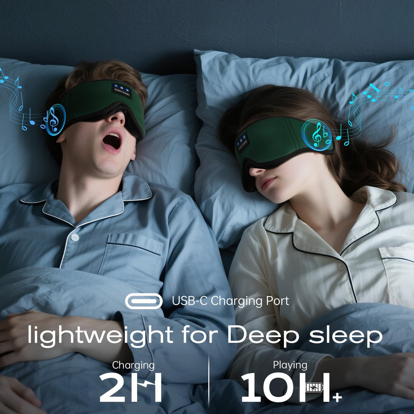 ZHENYEMEI 3D Sleep Mask with Bluetooth Headphones, Sleeping Headphones for Side Sleepers, Wireless Music Eye Mask with Ultra-Thin Stereo Speakers for Men, Women, Tech Gifts, Deep Green