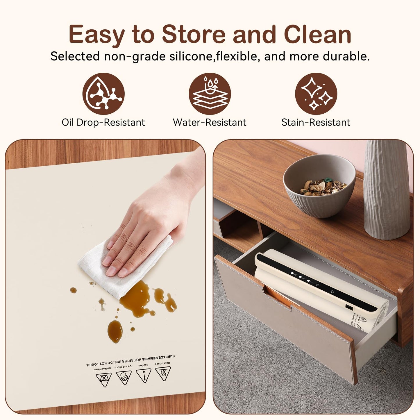 Food Warming Mat, Electric Warming Tray for Parties & Buffets with 3 Temperature & Fast Heating, Electric Food Warmer Mat, Foldable Silicone Heating Mat