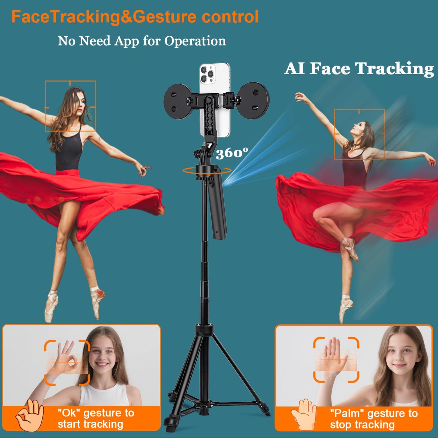 Litchitech 70.9    Auto Face Tracking Tripod For Iphone Anriod Phone,Vlogging Kit For Iphone,Content Creator Essentials,With Lig