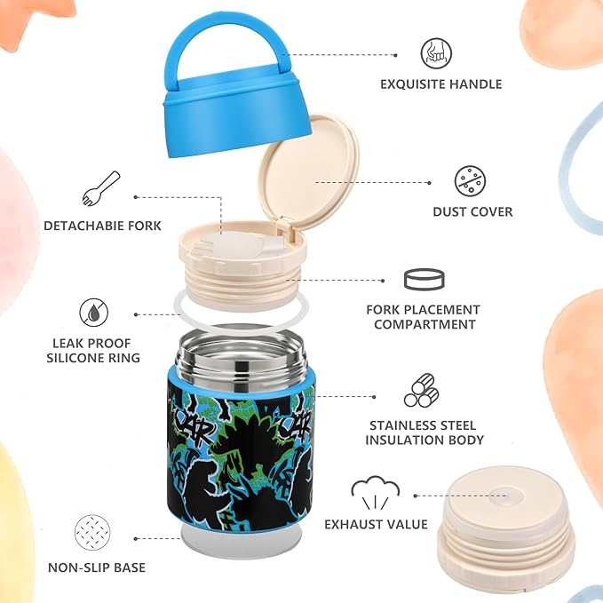 10oz Soup Thermo for Hot Food Kids Insulated Food Jar Container with Spoon Width Mouth Stainless Steel Leak Proof Thermo Lunch Box for School Travel