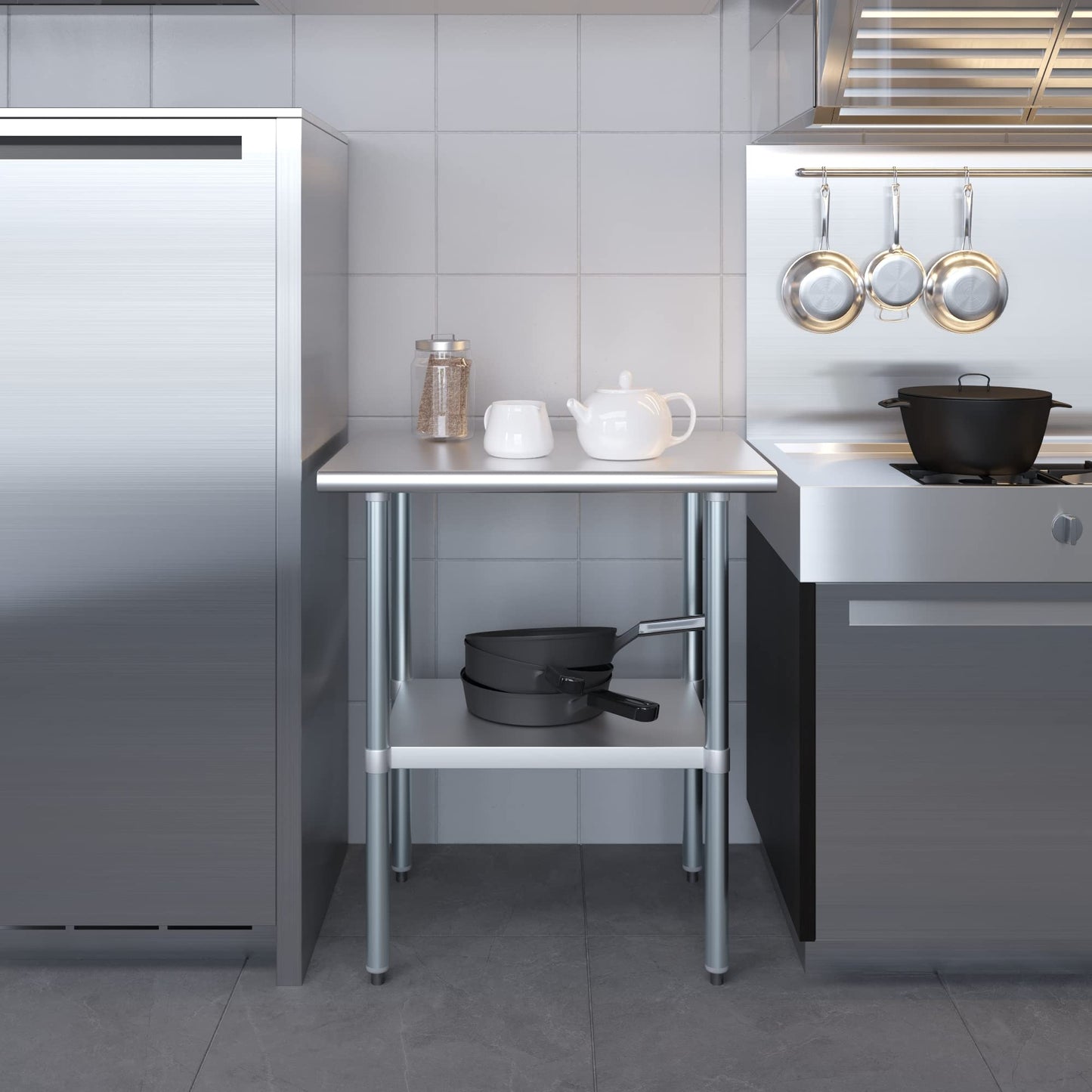 AmGood 24 in. x 30 in. Stainless Steel Work Table | Metal Kitchen Food Prep Table | NSF
