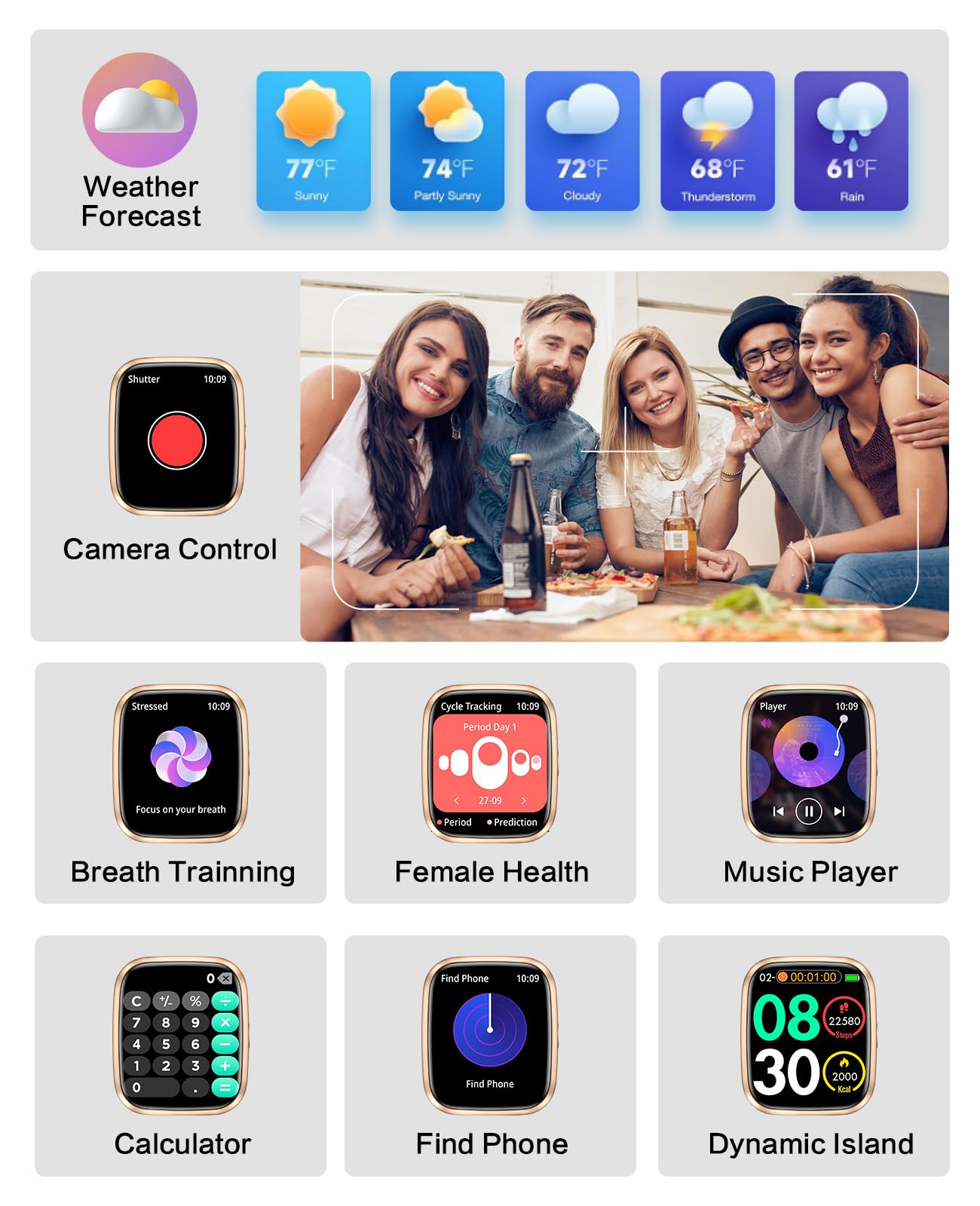 Smart Watches for Women, 1.75" Bluetooth Call, AI Voice Smartwatch, 24/7 Heart Rate Monitor, Blood Pressure/SpO2/Sleep Tracker, IP68 Waterproof, 100+ Sports Fitness Tracker for Android iOS Pink