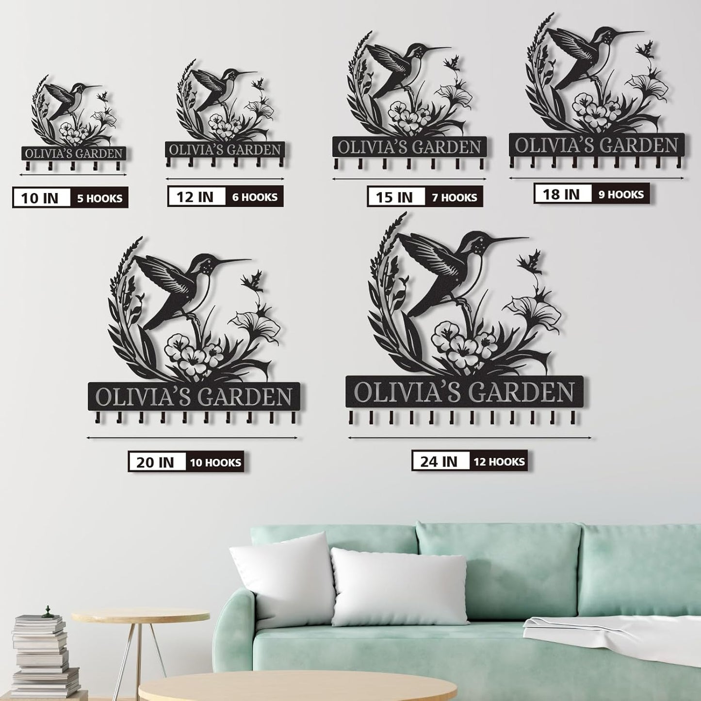 Personalized Metal Key Holder Wall Mount, Key Holder for Wall, Custom Bird Design Key Organizer Rack with Hooks, Coat Rack, Key Hanger Decor for Living Room Bedroom Entryway Farmhouse