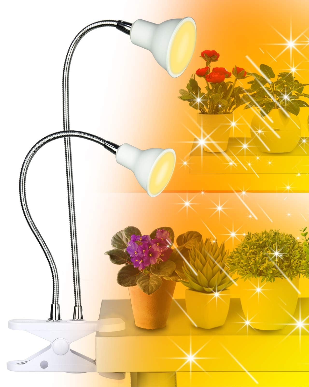 DOMMIA Grow Lights for Indoor Plants, Full Spectrum, Dual Head, Adjustable Gooseneck, Warm White, Model DMGL05