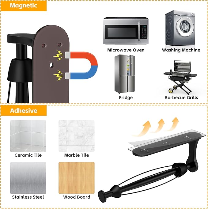 Magnetic Paper Towel Holder, One-Handed Tear, Adhesive, Black, Paper Towel Holder Wall Mount with Ratchet Mechanism for Refrigerator, Camper, Garage, Rv, Kitchen, Bathroom, Farmhouse
