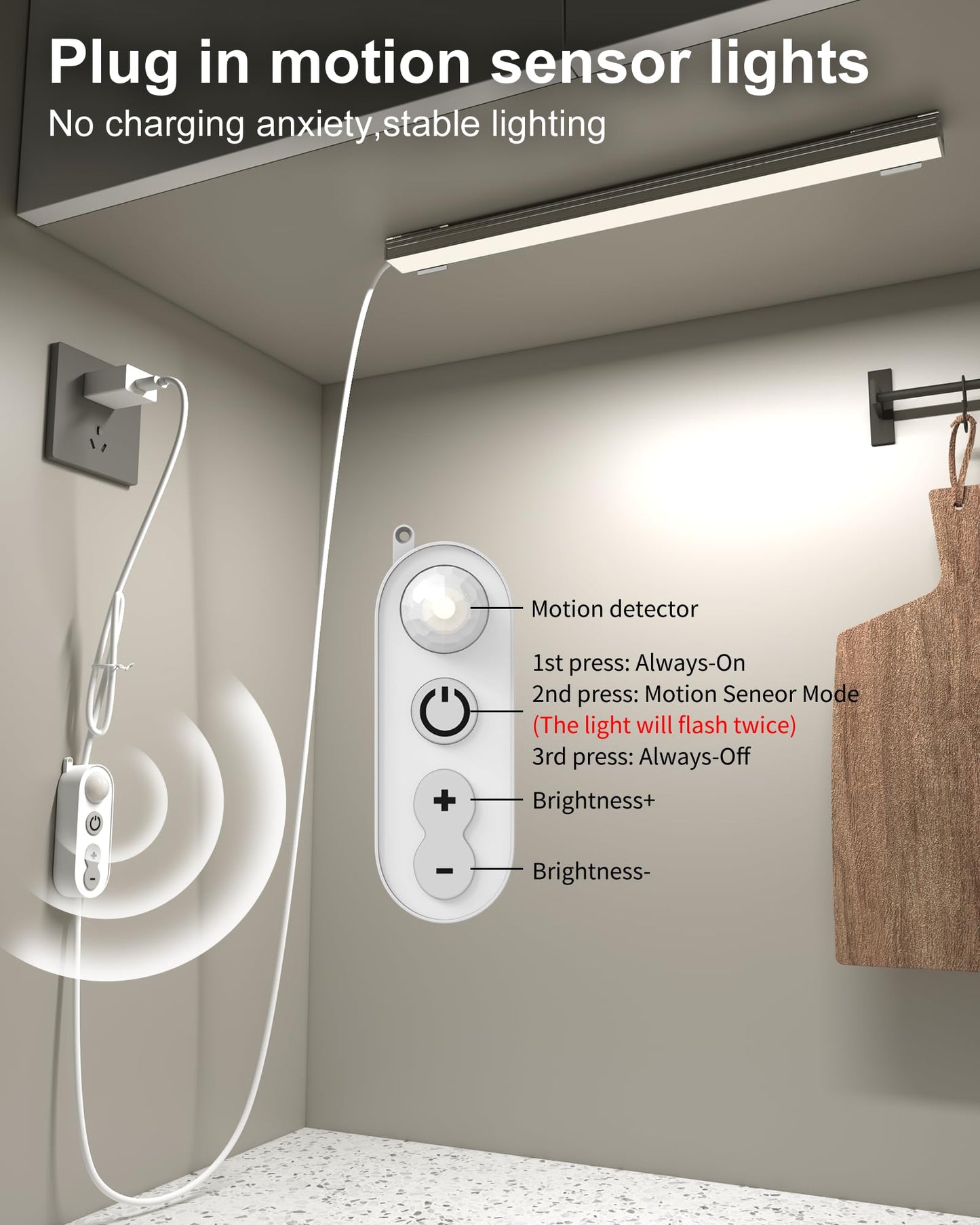 Asoko Motion Sensor Dimmable Led Under Cabinet Lighting 12 Inches Plug In Led Counter Light Bars  Daylight White 4500K Led Light Bar For Kitchen/Closet/Wardrobe/Shelf/Desk/Display Case