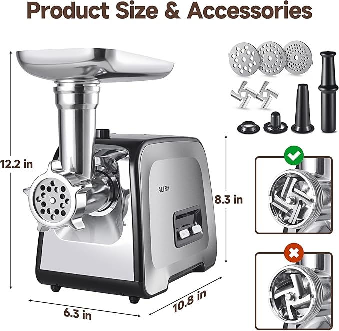 Meat Grinder, Sausage Stuffer, [2800W Max] Electric Meat Mincer with Stainless Steel Blades & 3 Grinding Plates,Sausage Maker & Kubbe Kit for Home Kitchen & Commercial Using