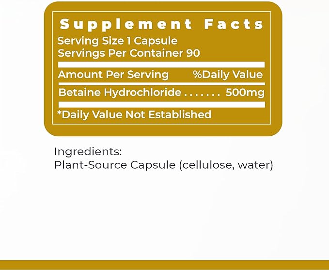 Premier Research Labs Premier HCL - Betaine HCL, Betaine Hydrochloride Supplement for Optimal Digestive Function, Nutrient Absorption, Betaine-HCL for Low Stomach Acid- 90 Vegetarian Capsules