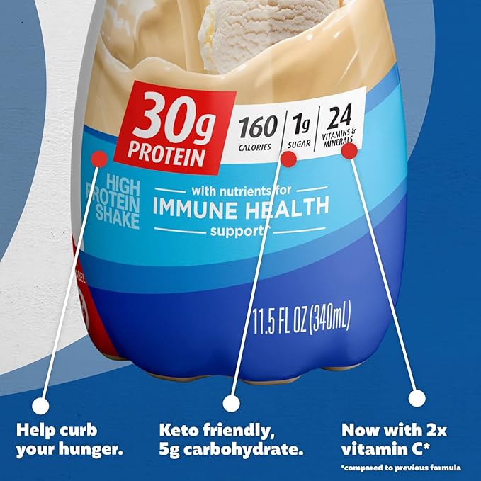 Premier Protein Shake, Vanilla, 30g Protein 1g Sugar 24 Vitamins Minerals Nutrients to Support Immune Health, 11.5 fl oz (Pack of 6)