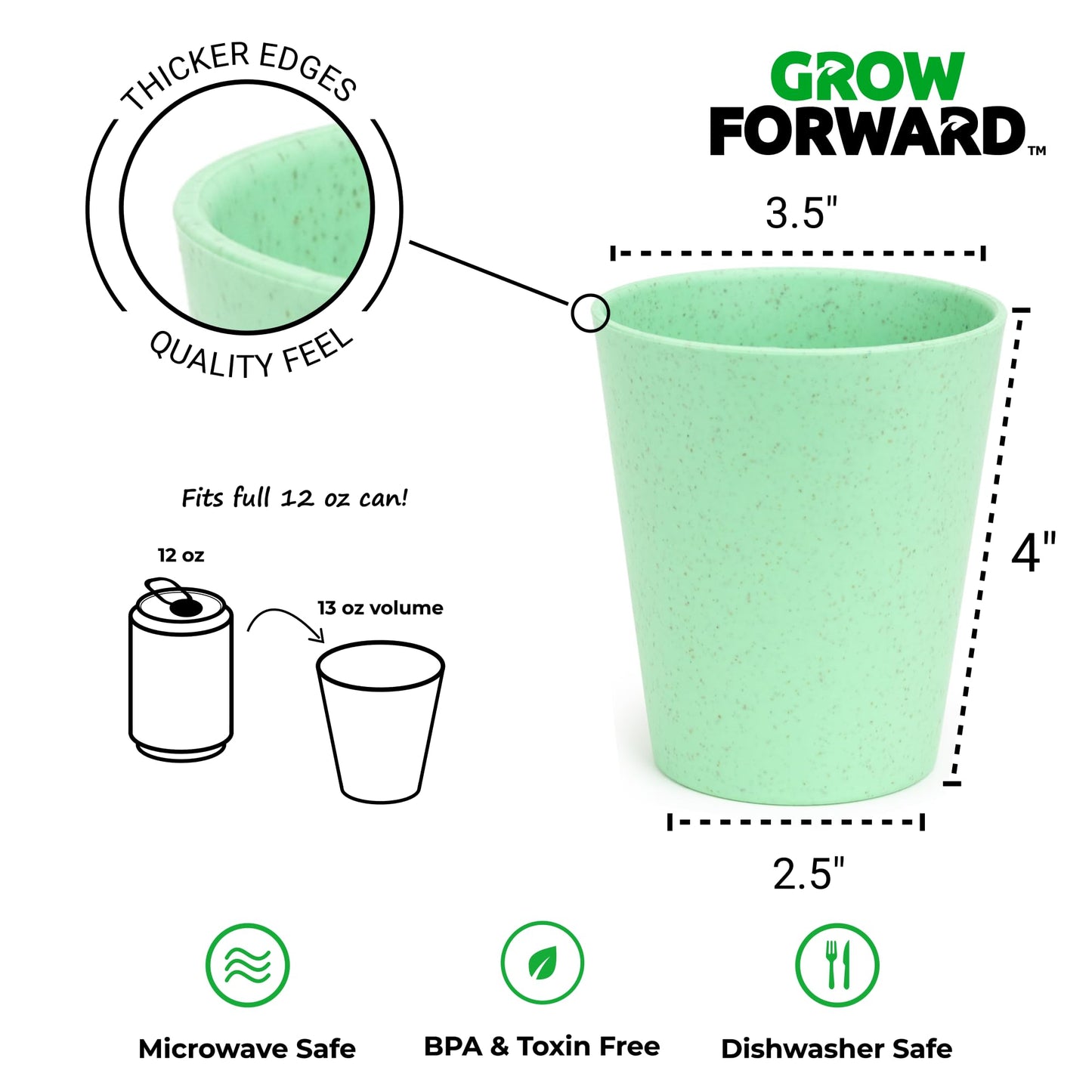 Grow Forward Premium Plastic Kids Cups - 13 oz Unbreakable Wheat Straw Cups for Kids - Non Toxic BPA Free Drinking Glasses for Water, Smoothie - Small Dishwasher Safe Kitchen Tumblers - Rainforest