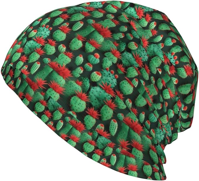 Many Small Cactus Art Print Soft Beanie Hat for Men Women Warm Fashion Cap for Jogging Cycling Gift Outdoor Use Black