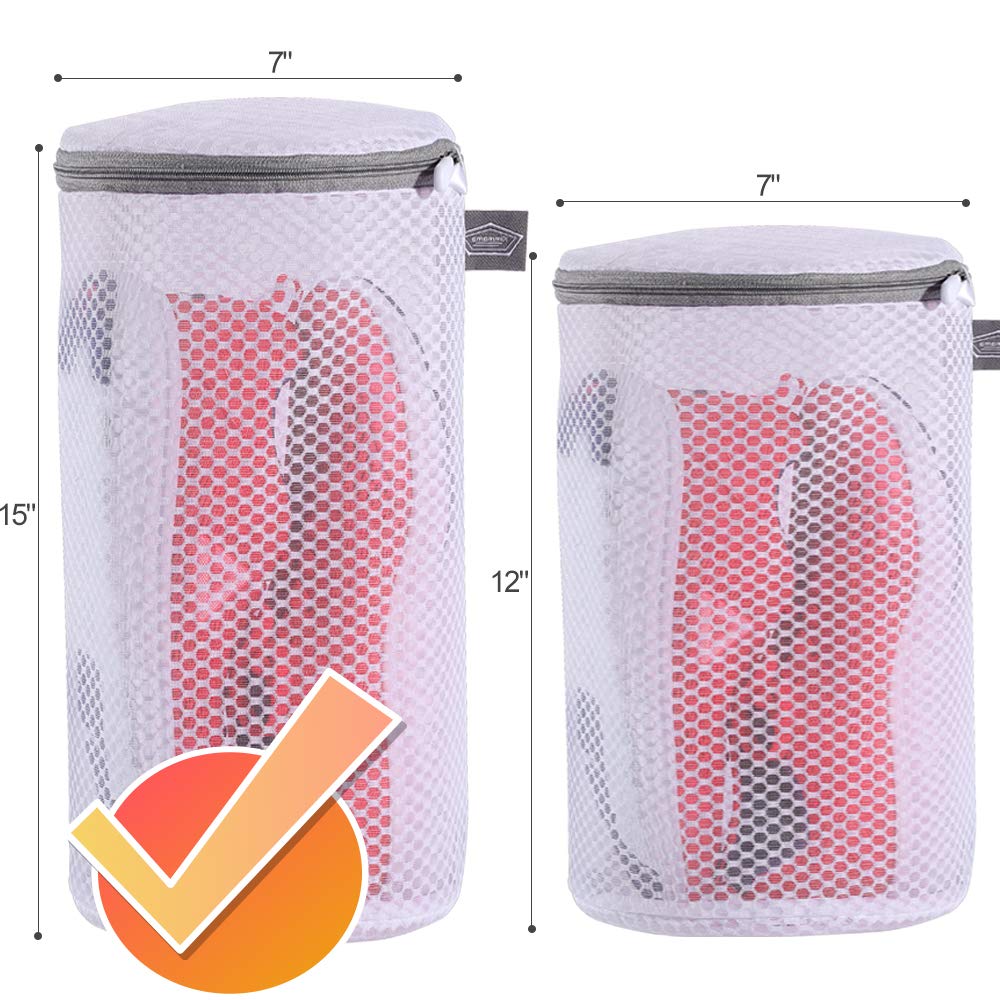Kimmama Shoe Washing Machine Bag, Sneaker Mesh Washing Bag, Shoe Cleaning Laundry Bag for Gym Shoes, Sneaker, Trainers, Slipper, Honeycomb Net, Grey Zipper, Large Size, 7 x 15“