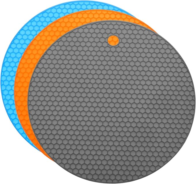 uxcell 3pcs Silicone Jar Opener Pads, 17.5cm/7" Texture Can Opener Multipurpose Round Bottle Lid Opener Non-Slip Coasters for Weak Hands Seniors Children, Orange, Blue, Gray