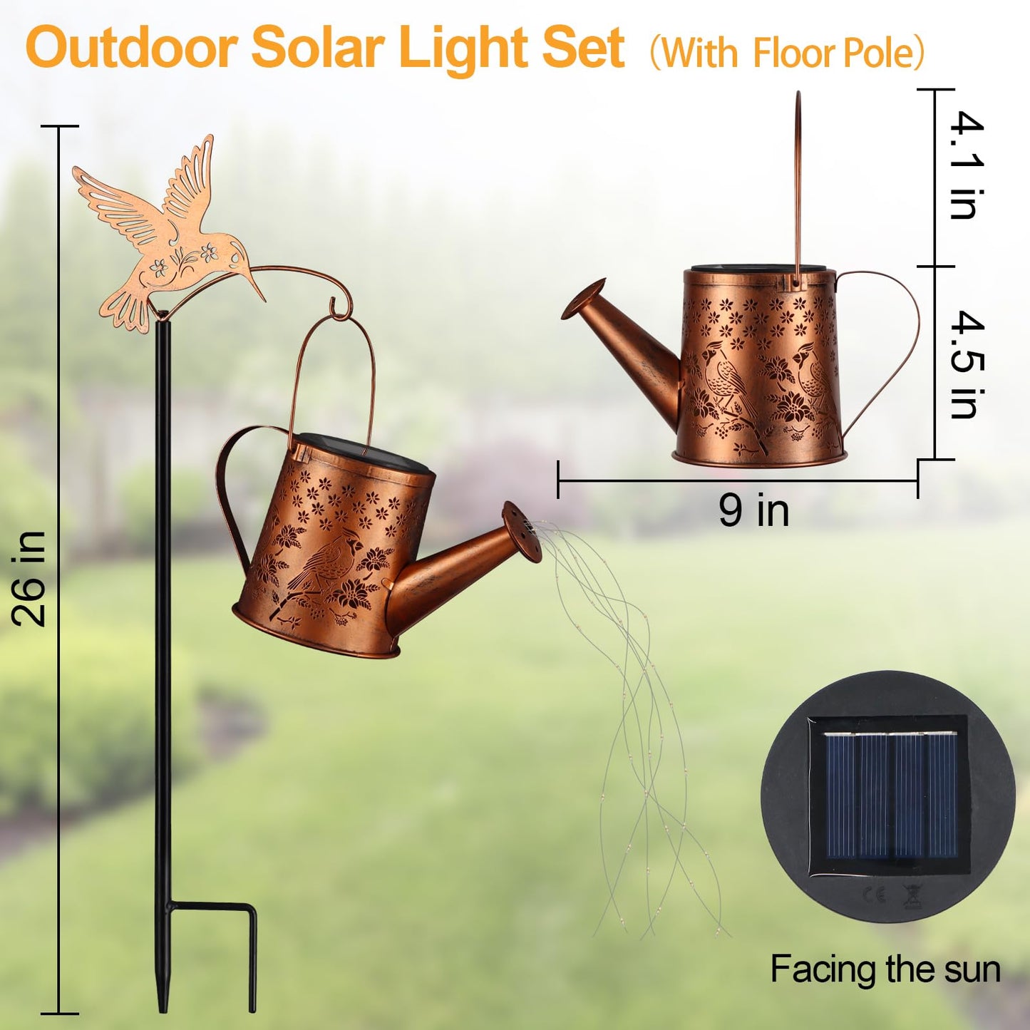 Outdoor Hanging Solar Lantern Waterproof Set Outside Metal Openwork Cardinal Watering Can Landscape Lights For Garden Yard Patio Pathway Decor Birthday Gifts For Women Mom Grandma -With Floor Pole