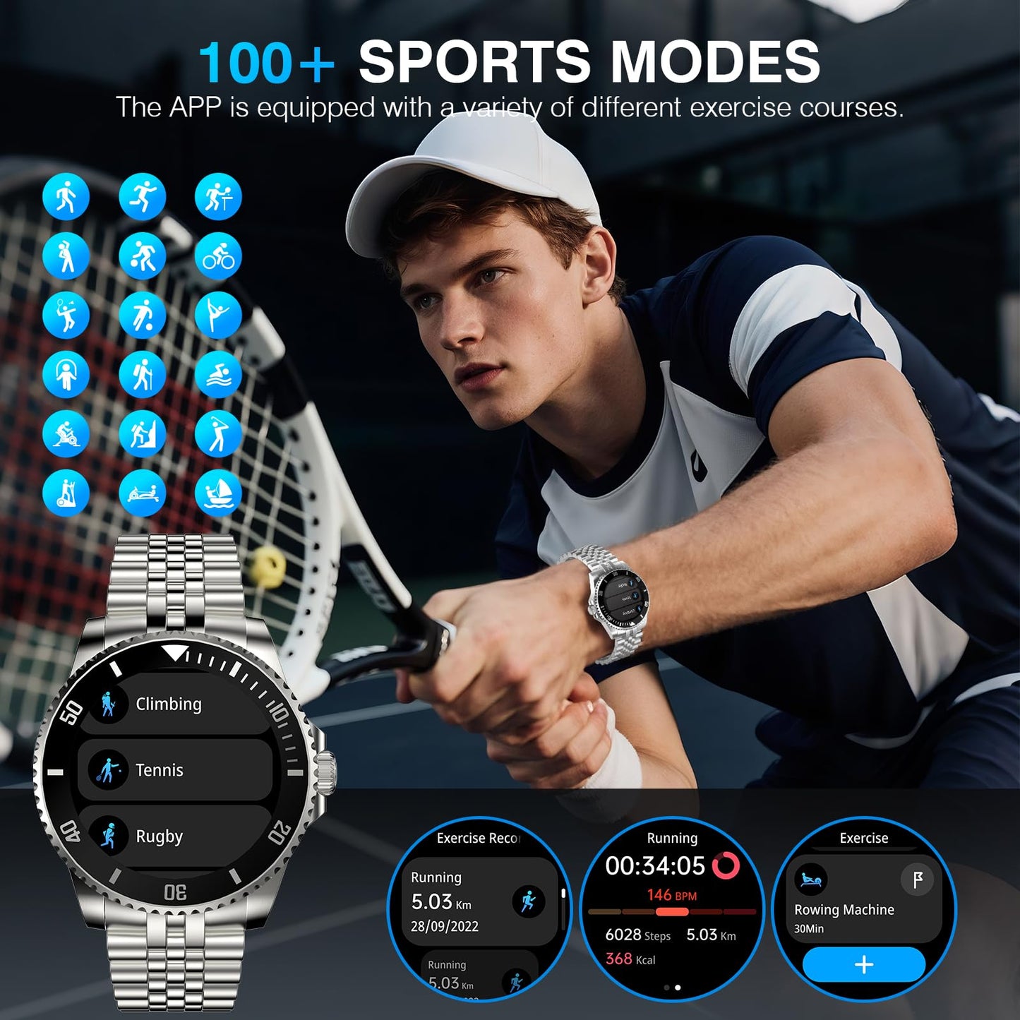 AI Smart Watch, DA GPT Waterproof Smartwatch, 1.19-inch AMOLED Display, 24/7 Heart Rate, Blood Oxygen, Blood Pressure, Sleep Monitor, 107 Sports Modes, Compatible Android and iOS Silver Black