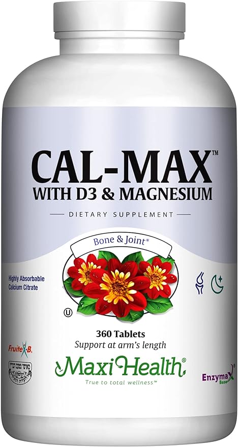 Maxi Health Calcium Magnesium Supplement with Vitamin D3 and Boron - Kosher Bone Health & Nighttime Formula, Calcium Citrate CalMag & Vitamin D (360 Tablets)