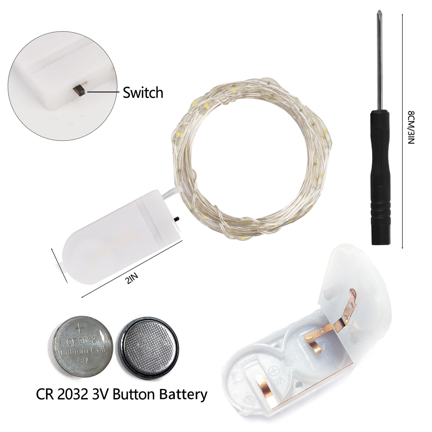 WATERGLIDE 12 Pack Fairy Lights, Battery Operated, 20 LED Mini String Lights, 6.5ft, Waterproof Silver Wire, Warm White