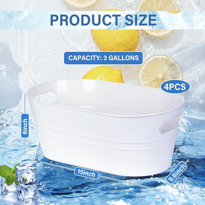 4Pcs Galvanized Bucket Galvanized Tub Ice Bucket 3 Gallon Beverage Tub Metal Beverage Buckets Ice Buckets for Parties Mimosa Bar Supplies for Beer Champagne Cocktails（White）