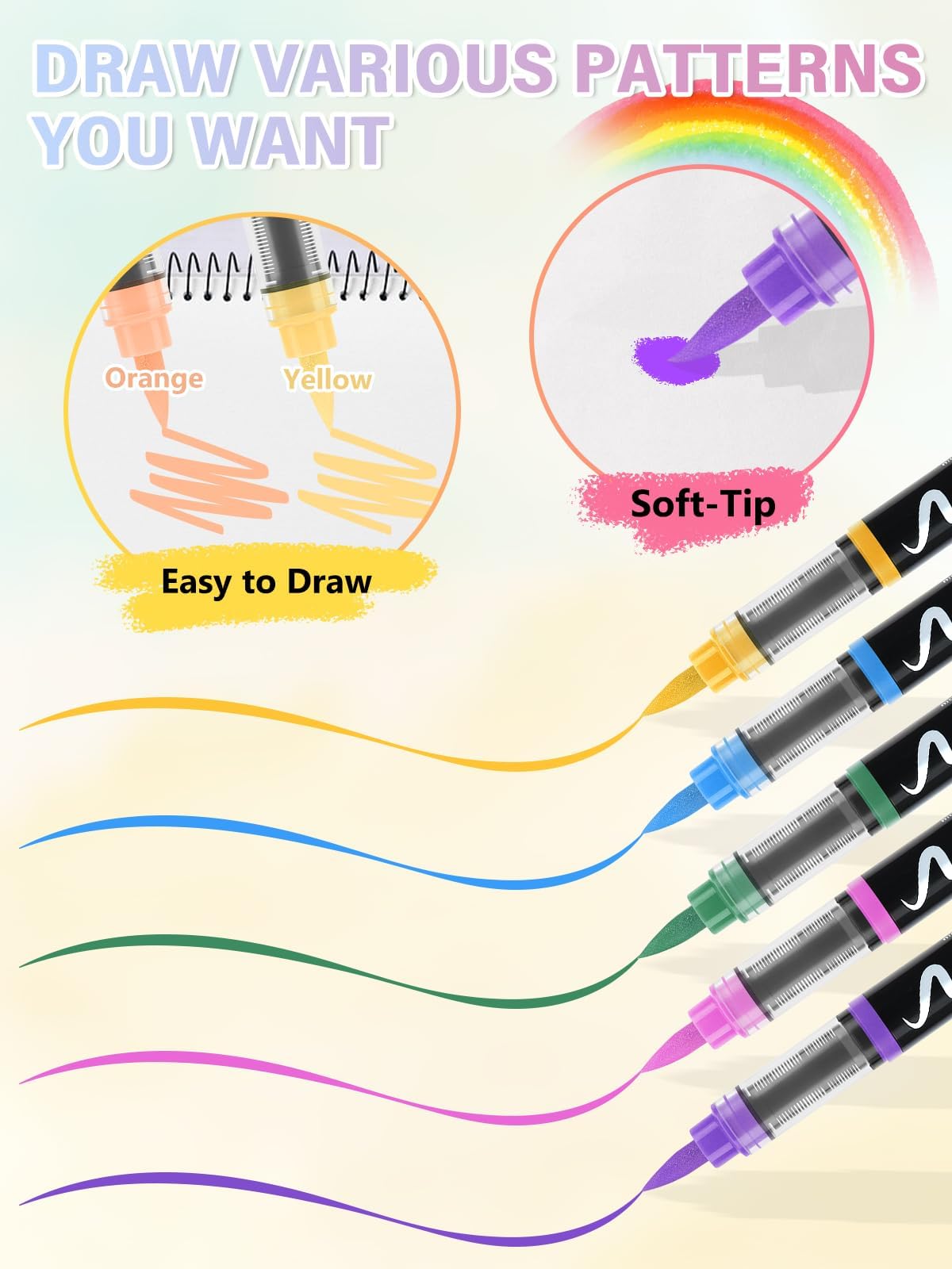EBANKU 36 Colors Nail Art Pens Set, Quick Drying Nail Polish Pens 3D Soft-Tip Acrylic Paint Nail Pens for Nail Art, Nail Point D