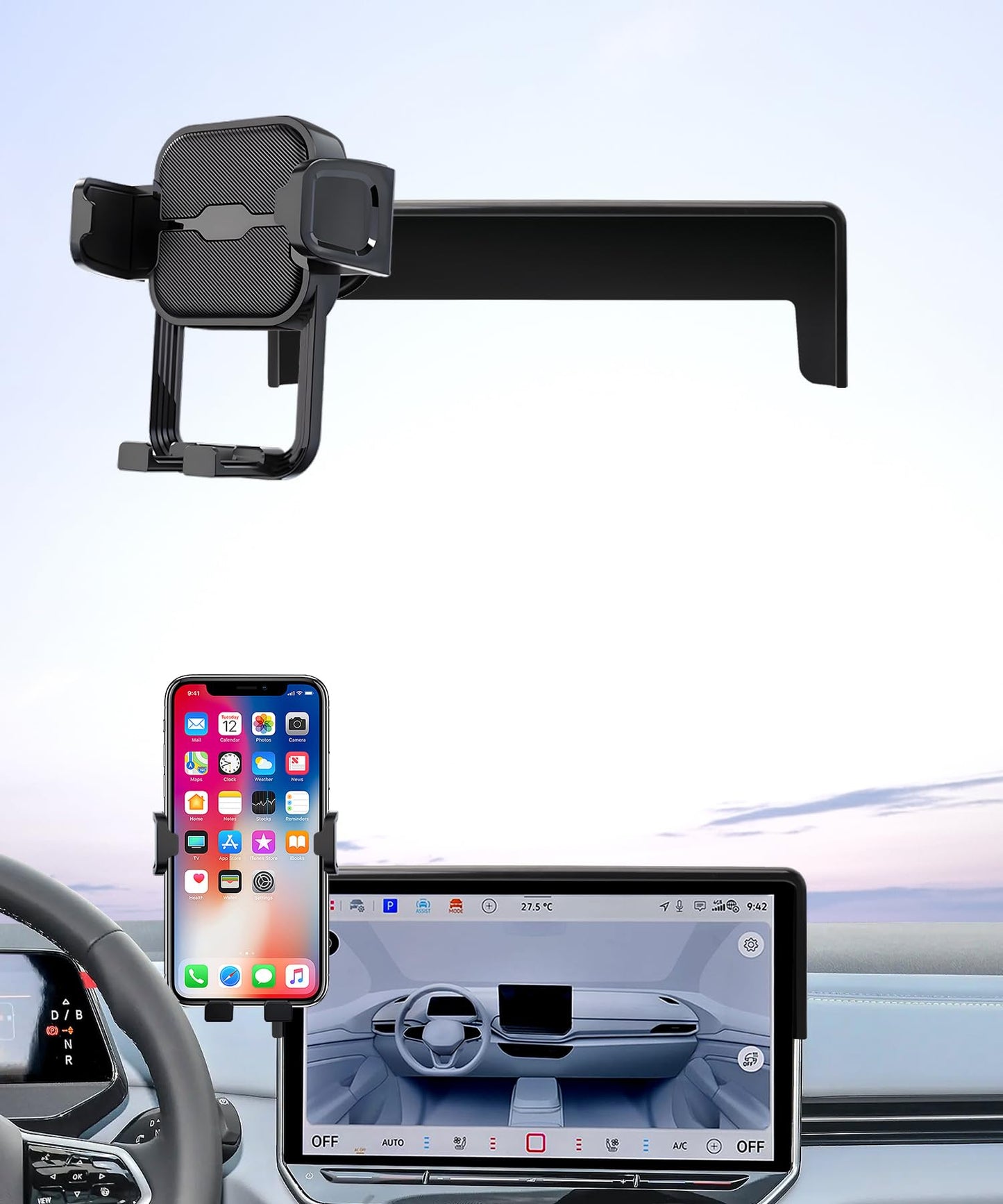 Masergogo Car Phone Holder For 2024 2025Volkswagen Id.4 / Vw 2025 Id.Buzz, 360 Rotation, 12.9 Inch Screen Fixed Clip, Auto Acces