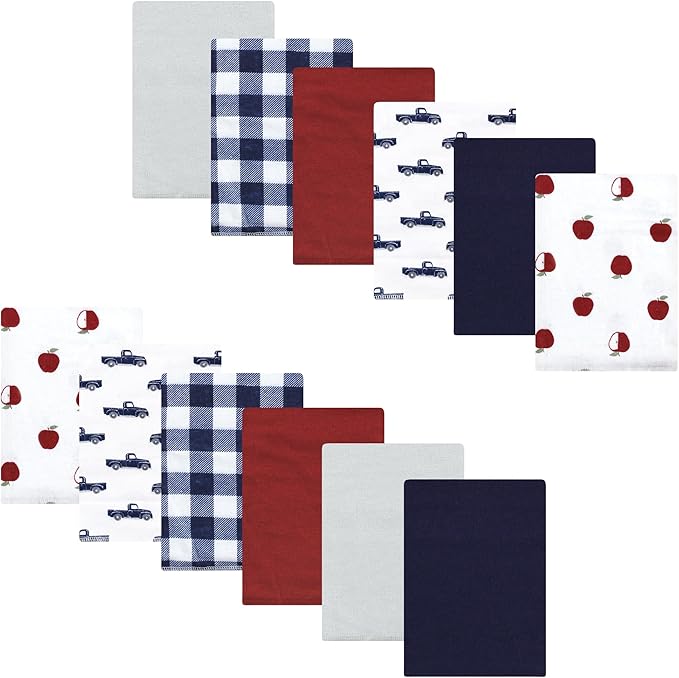 Luvable Friends Hudson Baby Flannel Burp Cloths 12pk, Red Apple Orchard