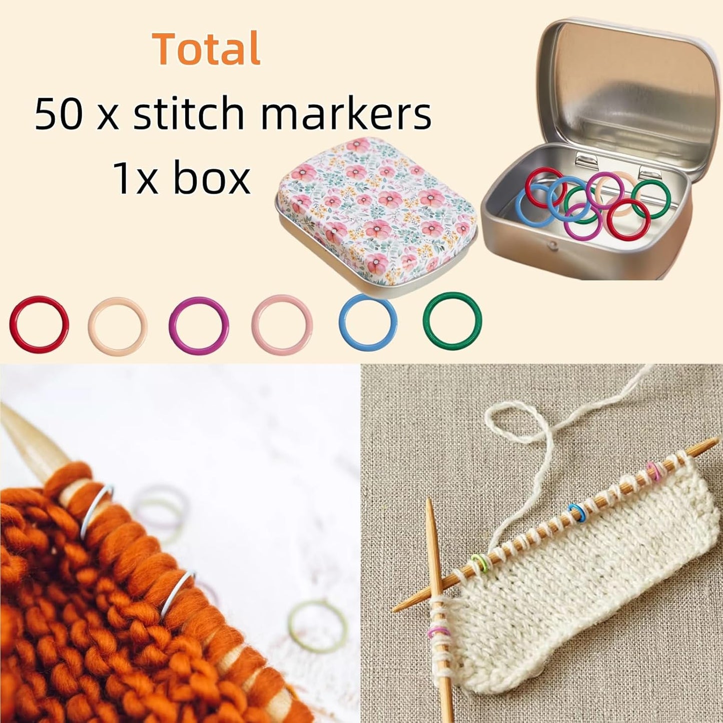 50Pcs Split Ring Stitch Markers with Box,Spiral Metal Stitch Markers for Crocheting Knitting Sewing DIY Handmade Crafts