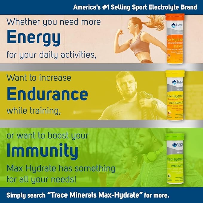 Trace Minerals Max-Hydrate Immunity - Electrolyte Drink Supplement for Immune Health & Hydration Support - Vitality Supplement to Aid Muscle Cramp Relief - Lemon Lime, 8 Containers (80 Servings)