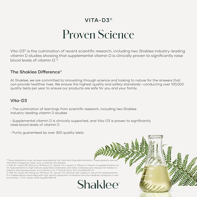 Shaklee - Vita-D3® 2,000 IU - High-Potency Vitamin D3 for Bone, Heart, and Immune Health | Vitamin D, Enhance Calcium Absorption and Overall Wellness | 1 Tablet Daily - 90 Tablets