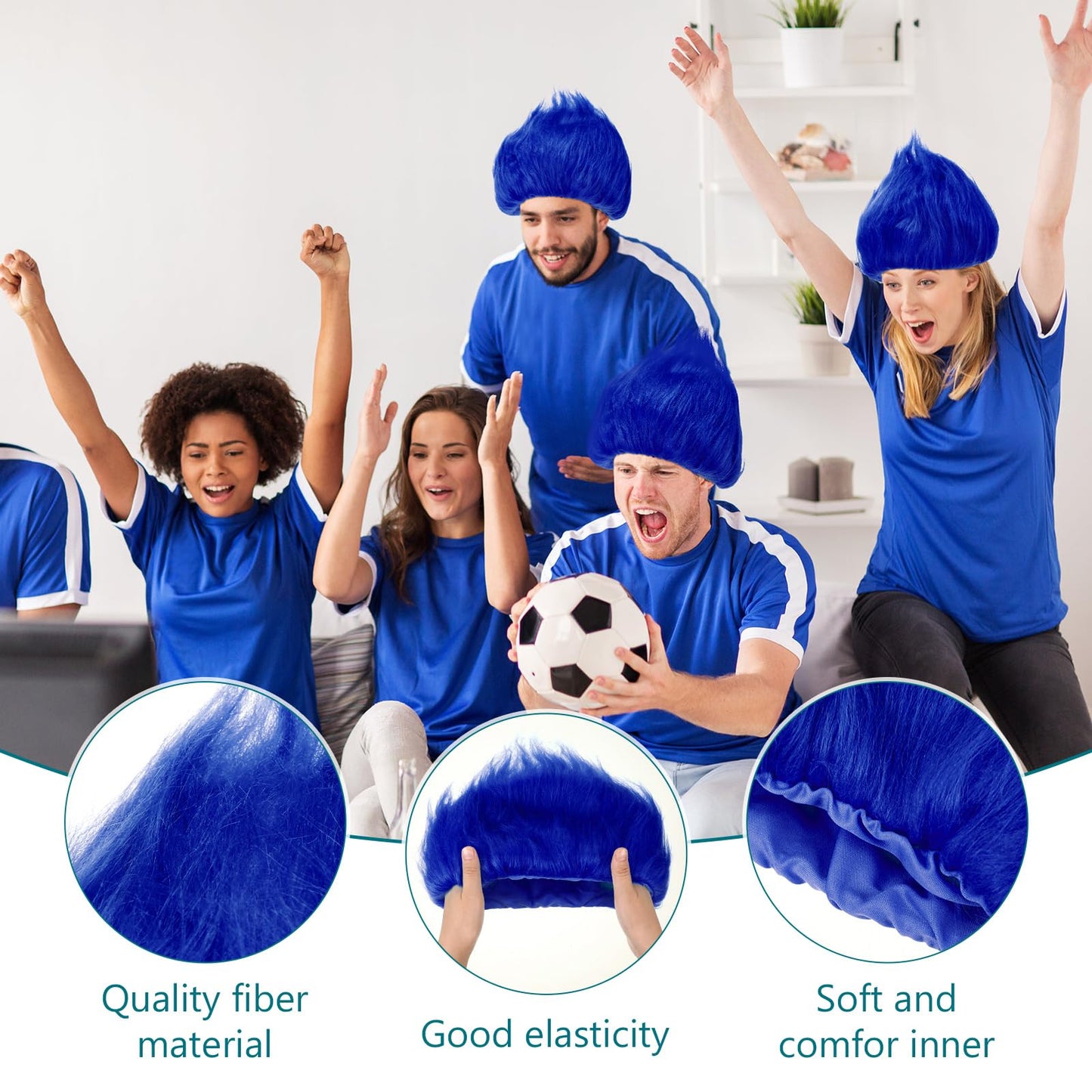 Geyoga 2 Pcs Unisex Funny Wig Hairy Costume Funky Hairband Crazy Wig Hair for Halloween Costume Party (Royal Blue)