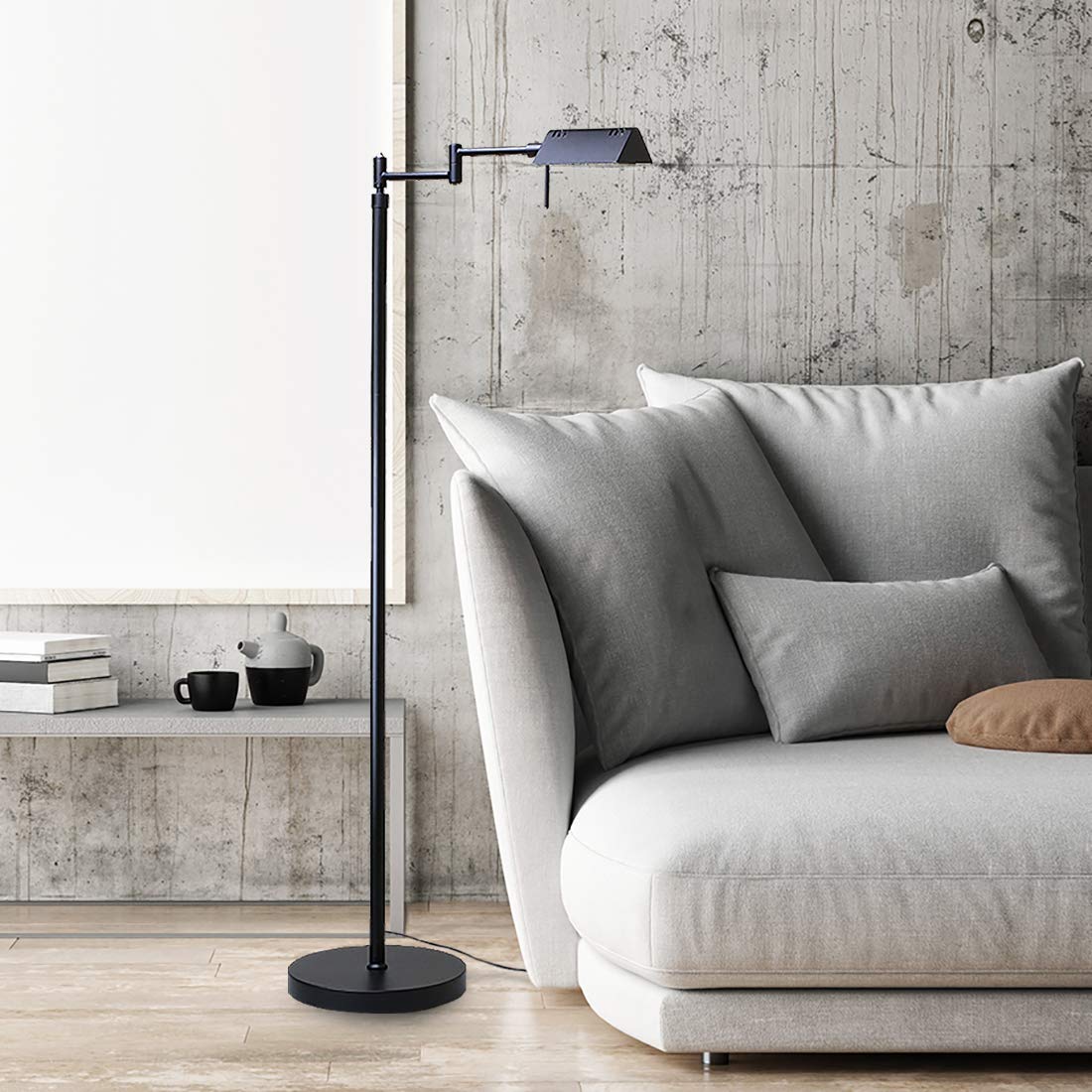 OBright Dimmable LED Pharmacy Floor Lamp, 12W, Adjustable Height, Black, Model OB-FL05D