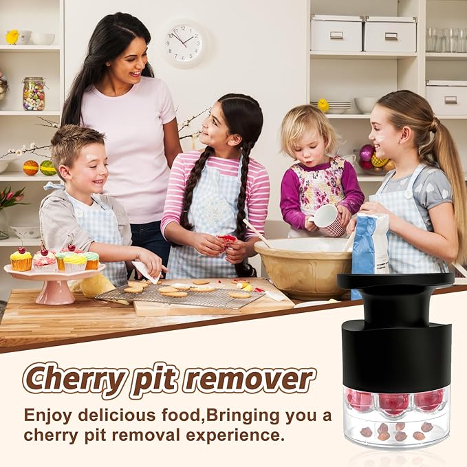 Cherry Pitter - Quick Release Multi Cherries Stoner Pitter 7-in-1, Push Button Cherr'y Core Pit'ter Tool Multiple with Splatter Protector, Pit Seed Remover for Making Jam Cherry Dishes (Balck-7 Holes)