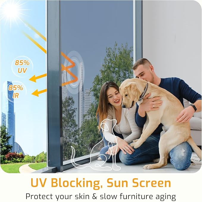 LUTE One Way Window Privacy Film, Window Tint for Home, Sun Blocking UV Heat Blocker, See Out Not in Reflective Mirror Film, Removable Static Cling Glass Door Coverings, Silver, 23.6" x 78.7"