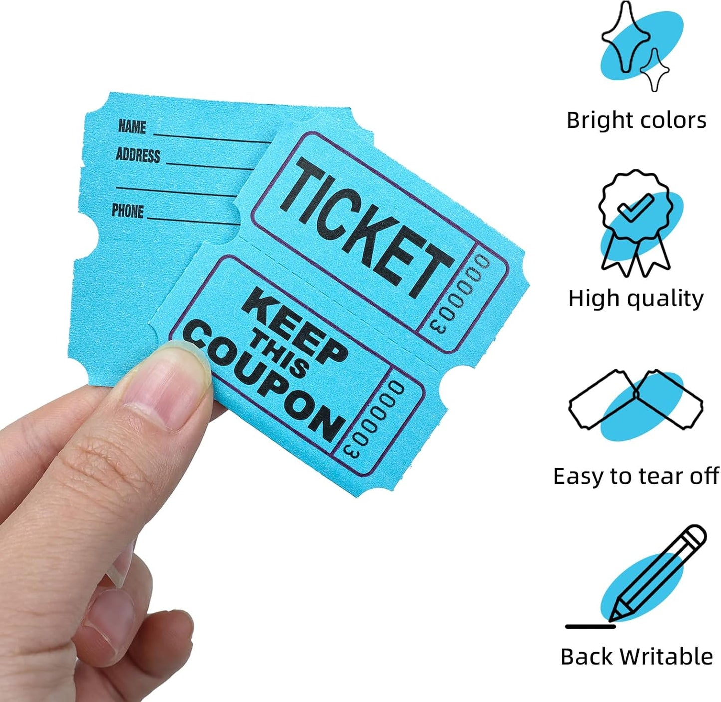 Raffle Tickets Roll - 2000 Tickets Double Roll for Fundraisers, Carnivals, Events - Durable Stub Design, Easy Tear & Organize(Blue)