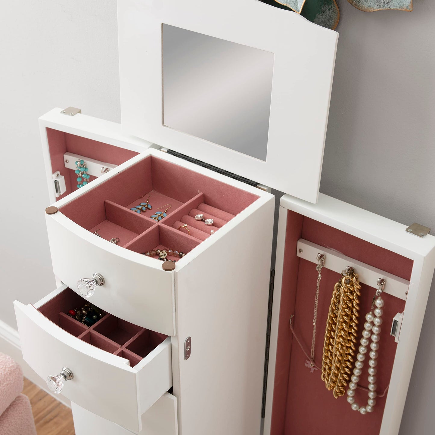 Powell Furniture Jewelry Armoire, White, 13x 9.375x 35.5