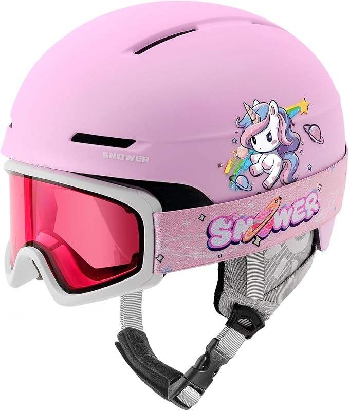 SNOWER Kids Ski Helmet with Goggles Set, Shockproof Durable PC Shell & EPS Foam, Snowboard Helmet and Goggles for Boys & G...