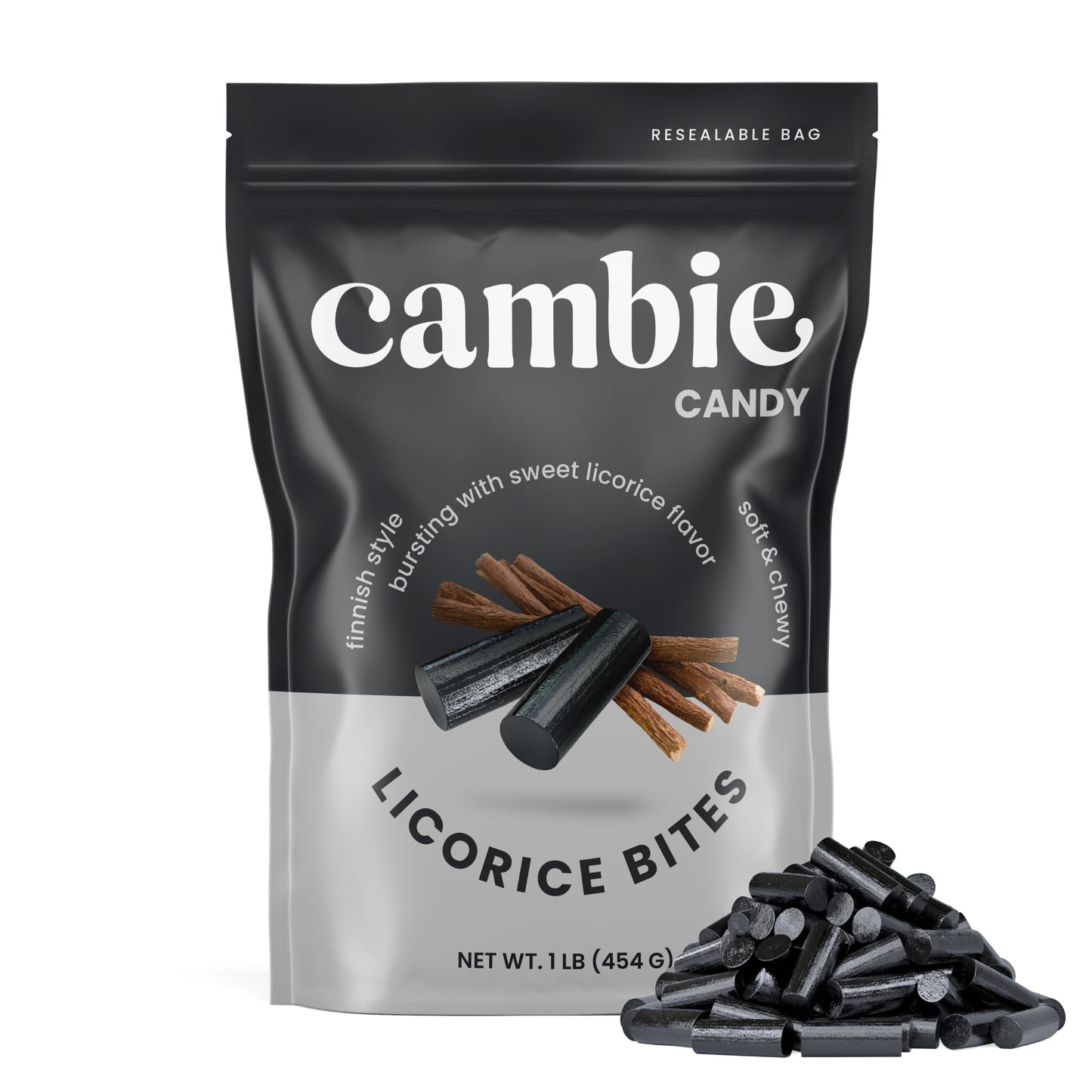 Cambie Soft Black Licorice  1 lb of Bold & Sweet Licorice Candy  Soft  Chewy & Bursting with Strong Flavor in Bite Sized Candy  Packaged in a Bulk Resealable Pouch