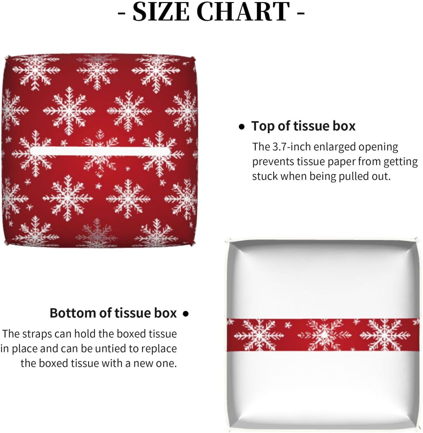 Tissue Box Cover Christmas Snowflakes Pattern Square PU Leather Tissue Box Holder for Car Bathroom Bedroom Desk Tabletop Decor