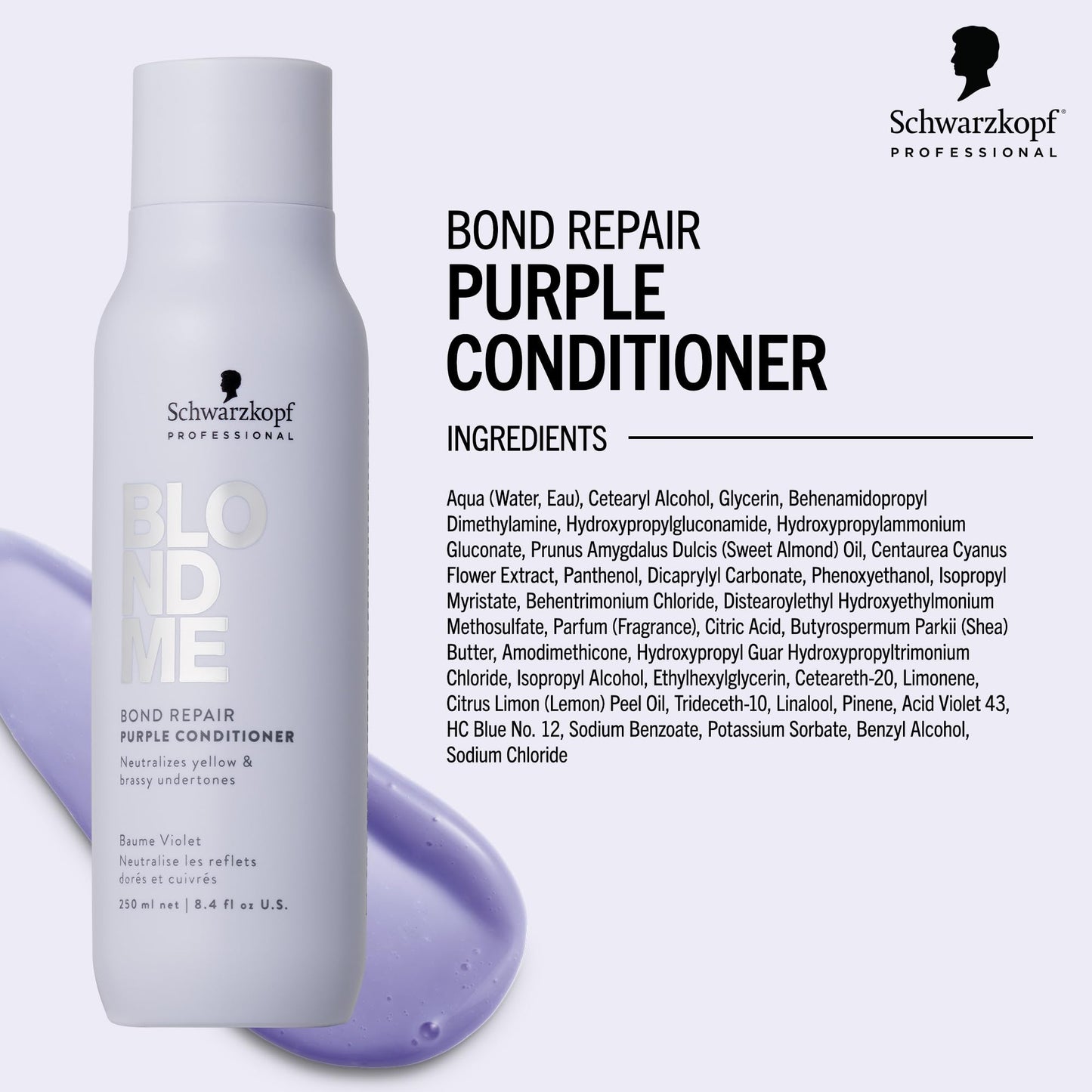 BlondMe Bond Repair Purple Conditioner for Blonde Hair | Neutralizes Yellow & Brassy Tones | Lightweight, Nourishing & Detangles