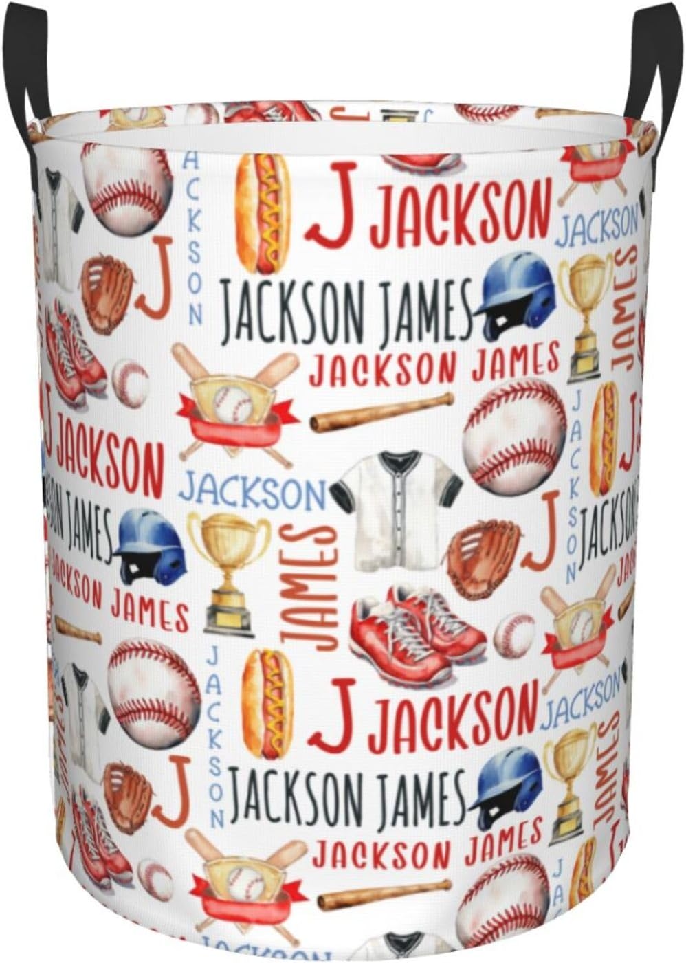Personalized Baseball Laundry Basket, Custom Sports Laundry Hamper With Name Gifts For Kids Baby Adults, Collapsible Dirty Clothes Storage Organizer With Handles M 19.6 X 15.7in