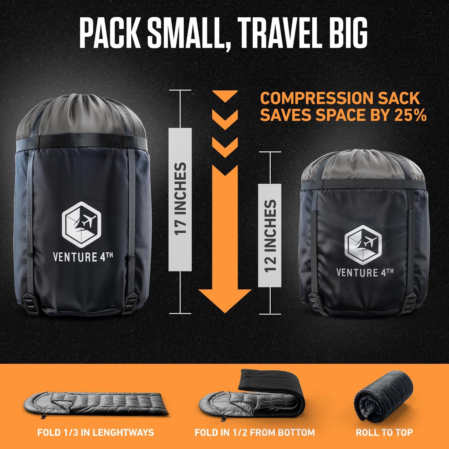 VENTURE 4TH 3-Season XXL Backpacking Sleeping Bag, Camping Sleeping Bags for Adults & Kids - Lightweight, Comfortable, Water Resistant, Ideal for Hiking, Camping & Outdoor – Silver/Gray