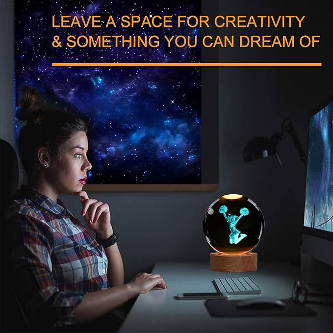 Cheerleader Crystal Night Light, Cheerleader Gifts, K9 3.15 Inch(80mm) Crystal Ball Night Light with 16 Colors Remote Upgraded Lamp for Birthday Xmas Cheering Squad Gifts for Room Decor Girls
