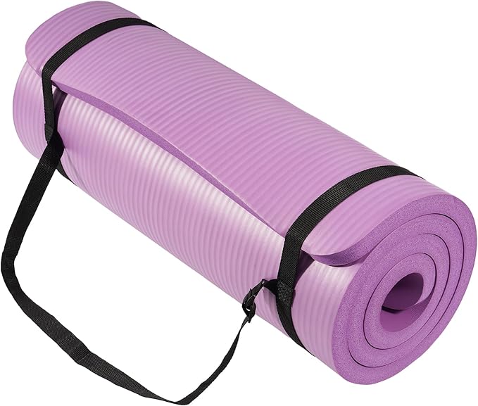 BalanceFrom Yoga Mat 1-Inch Extra Thick High-Density Exercise Mat with Non-Slip Surface & Carry Strap, Taro Purple