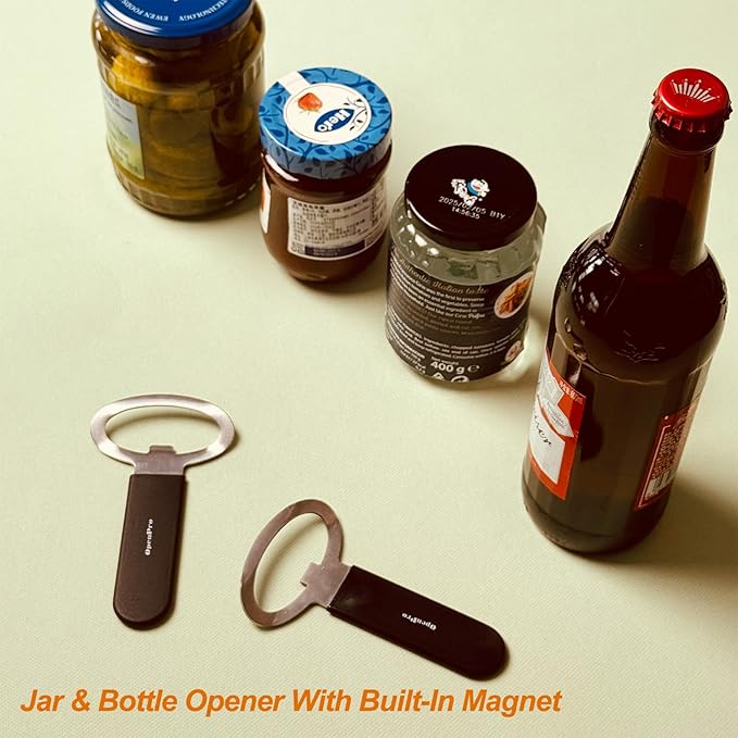 Magnetic 2-IN-1 Jar Opener, Bottle Opener, For Releasing Vacuum Seal, Heavy Duty Stainless Steel, Strong Magnet For Fridge, Great for Kids and Arthritis, 2-PCs, Black